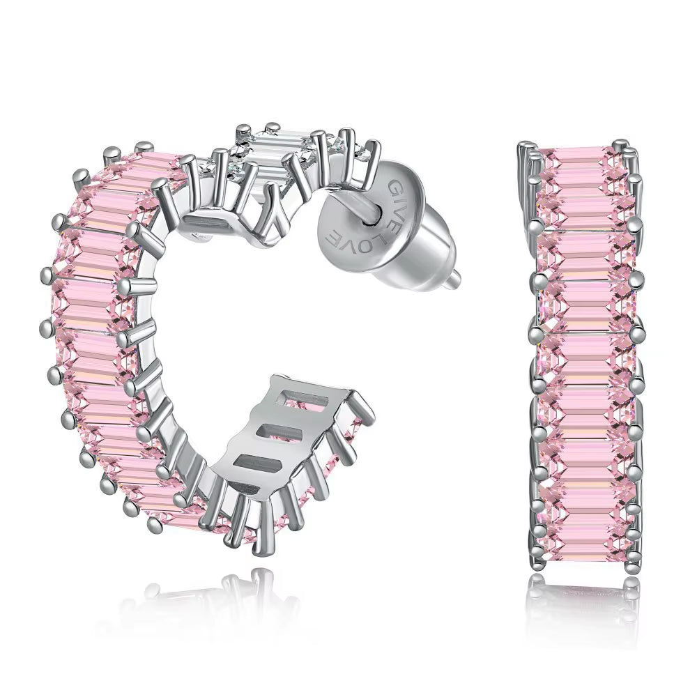Emerald Cut Lab Created Sapphire Gems Sparkling Love Heart Earrings for Women 925 Sterling Silver Jewelry Wholesale